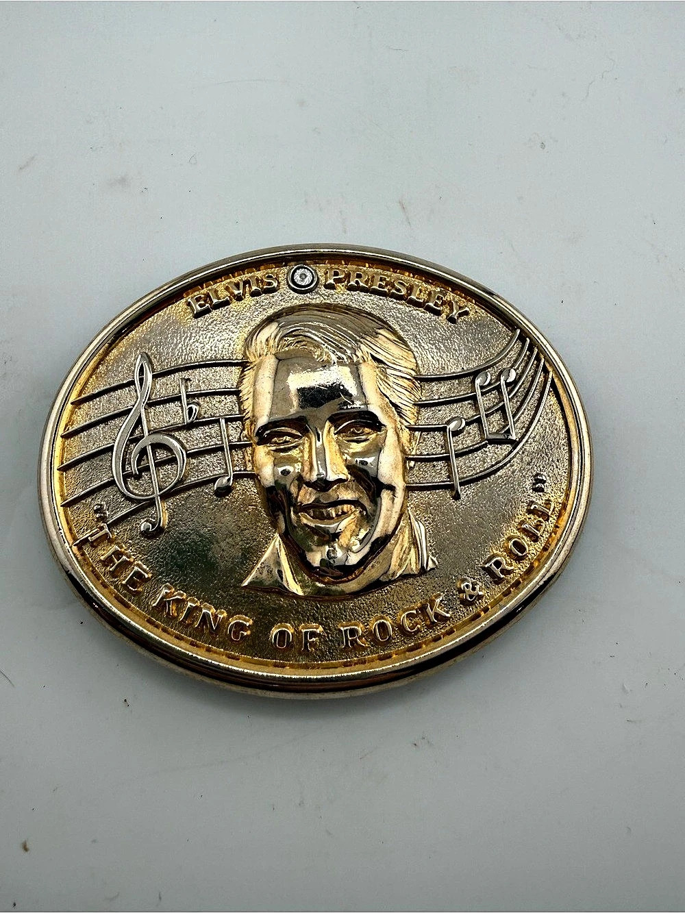 Elvis Presley The King of Rock & Roll Belt Buckle Gold